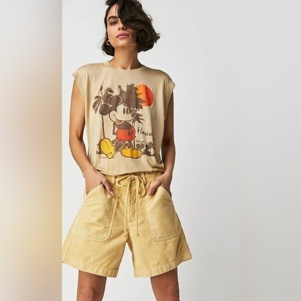 Free People We the Free Second Chances Corduroy Drawstring Yellow Shorts Sz XL - Picture 2 of 10